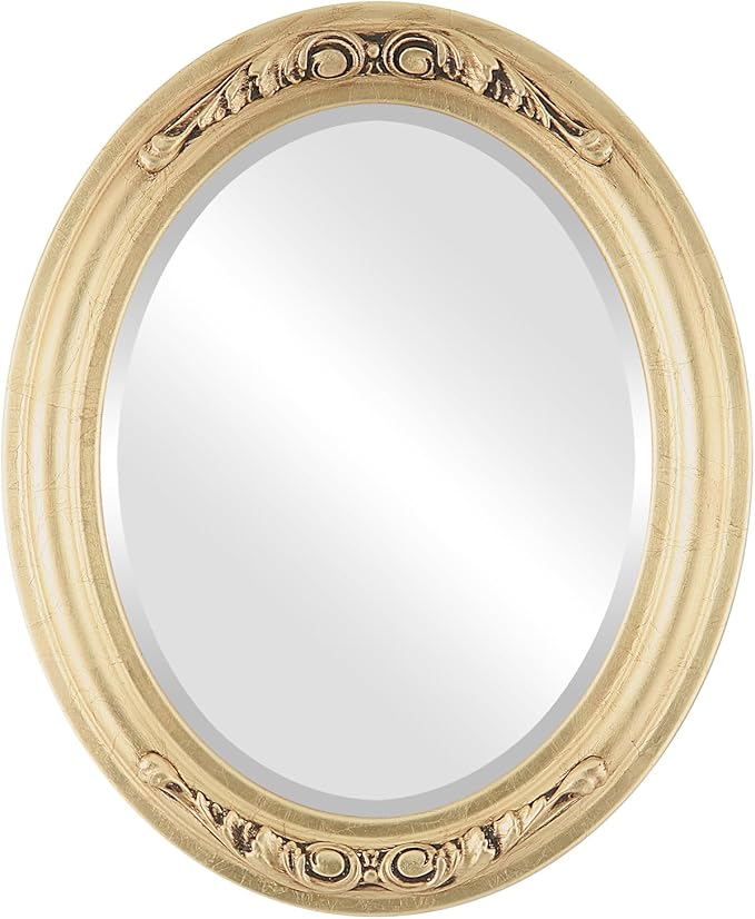 OVALCREST Oval Beveled Wall Mirror for Home Decor - Florence Style - Gold Leaf - 20" x 16"