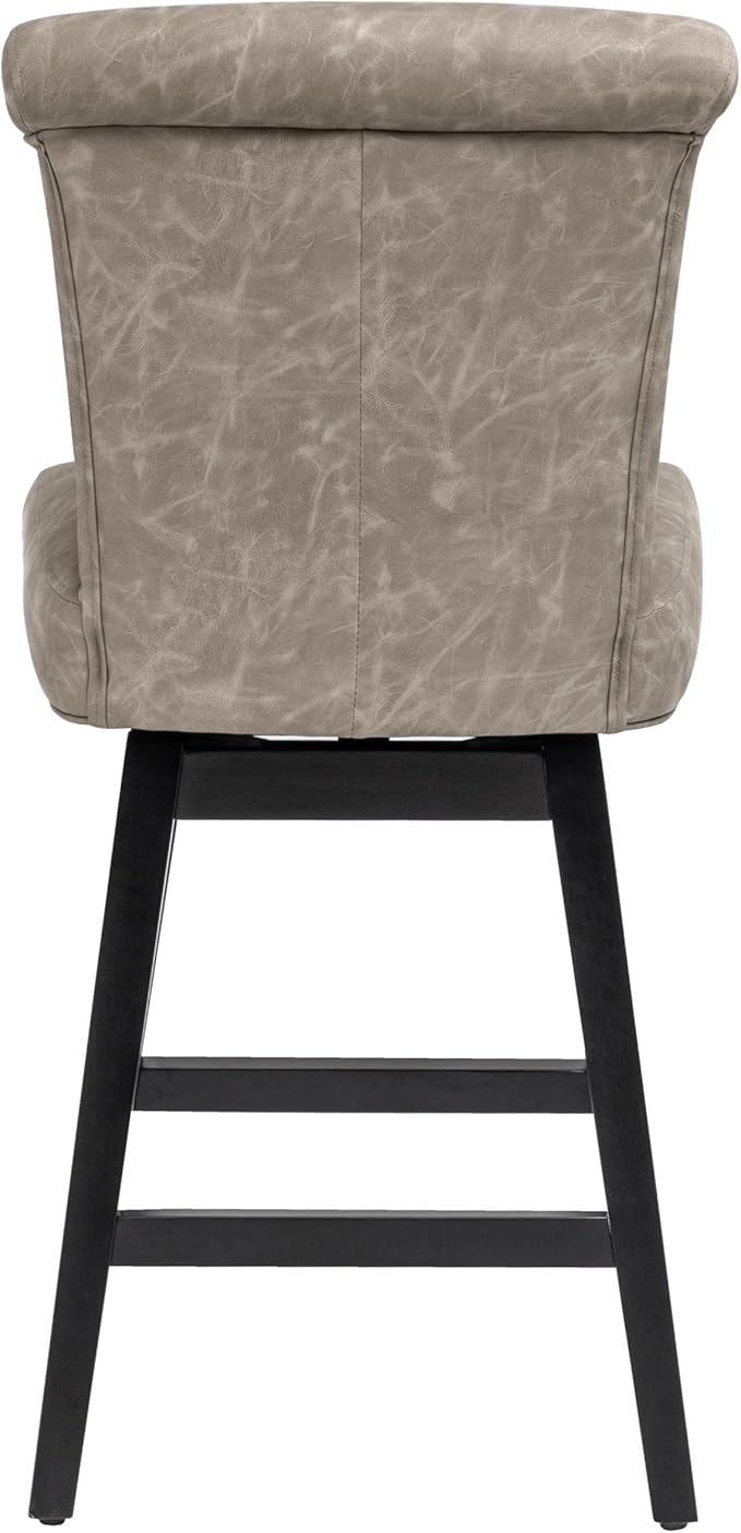 Bar Stools Set of 2, PU Leather Barstools, 26 Inch Upholstered Counter Stools with 15.7" High Back and Footrest, Swivel Counter Height Barstools for Kitchen Island Home Bar Greige