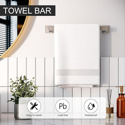 5-Pieces Bathroom Hardware Set, SUS304 Stainless Steel Wall Mounted 16 Inch Hand Towel Bar, Toilet Paper Holder, Towel Ring, Towel Hooks, Bathroom Towel Bar Set, Brushed Nickel