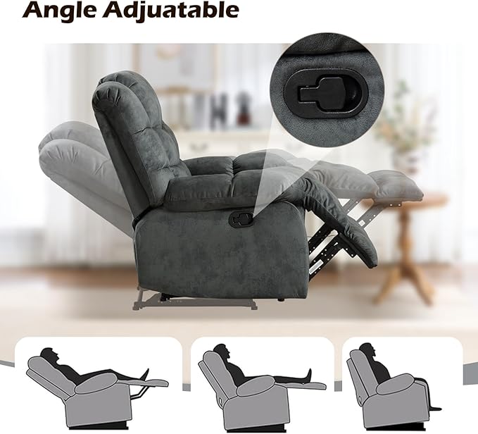 EBELLO Reclining Couch for Living Room, Extra Wide Modern Overstuffed 3 Seat Recliner Manual Sofa Breathable Fabric and Padded Cushion, Grey Green