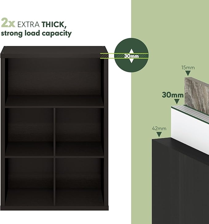 Furinno Cubicle Book Shelf, 5-Cube Bookshelf, Cube Storage Organizer Bookcase with Closed Back, 15.3 x 29.9 x 43.3, for Living Room, Bedroom, Home Office, Dark Oak