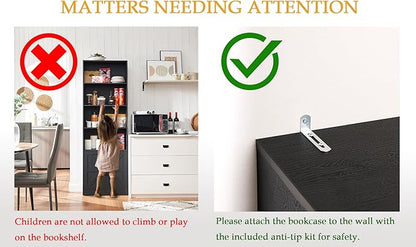 70in Tall Bookshelf 6 Tier Bookcase with Barn Doors and Adjustable Shelf, Black Farmhouse Book Shelves with Storage Cabinet,Wood Floor Standing Display Bookshelve for Bedroom,Living Room,Kitchen