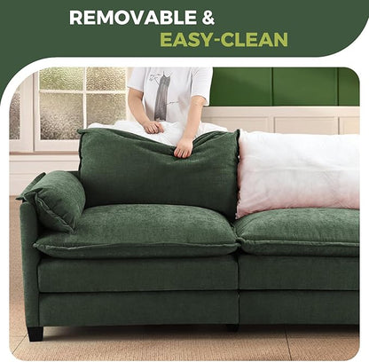 ELUCHANG 116" U Shaped Modular Sectional Cloud Couch with Pillow, Deep Seat Sofa Couches for Living Room, 5-Seat Modern Sofa with Movable Ottoman, Chenille Olive Green