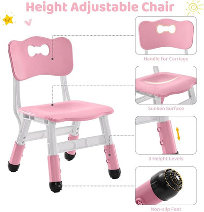 4 in 1 Kids Table and 2 Chairs Set with Storage, Toddler Table and Chair Set for Kids Ages 3-10, Graffiti & Building Blocks Double-Sided Tabletop (Pink, 2 Chairs)