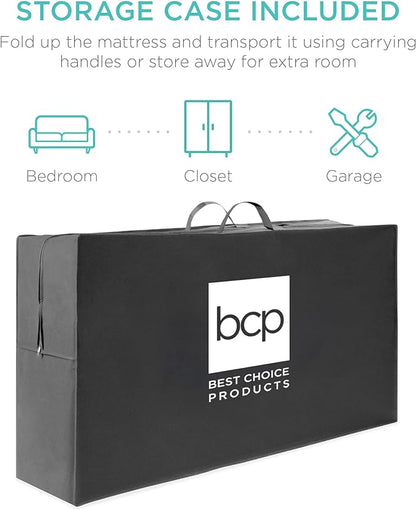 Best Choice Products 4in Portable Twin XL-Size Mattress, Tri-Fold Mattress for Camping, Guest, Toddler, Foam Plush w/Carry Case - Grey