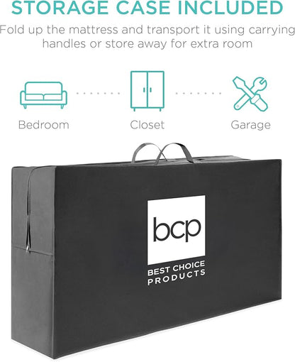 Best Choice Products 4in Portable Twin XL-Size Mattress, Tri-Fold Mattress for Camping, Guest, Toddler, Foam Plush w/Carry Case - Seafoam