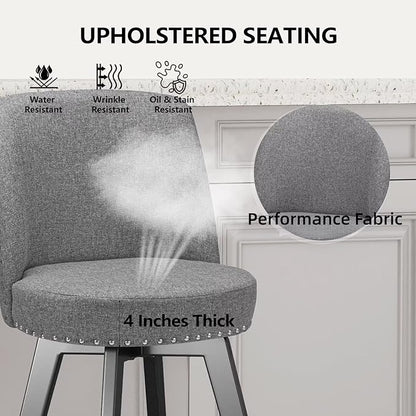 MINCETA Bar Stool, 26 Inch Upholstered Barstool with High Back and Footrest, Swivel Counter Height Barstool for Kitchen Island Home Bar Gray