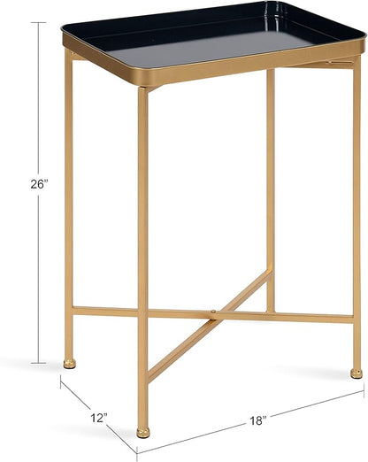 Kate and Laurel Celia Modern Tray Side Table, 18 x 12 x 26, Navy Blue and Gold, Foldable Rectangular End Table for Storage and Display