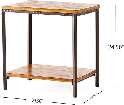 Christopher Knight Home Ronan Wood Rustic Metal End Table, Mahogany, 24.80 inches high x 24.40 inches wide x 17.70 inches deep, Sandblasted Teak