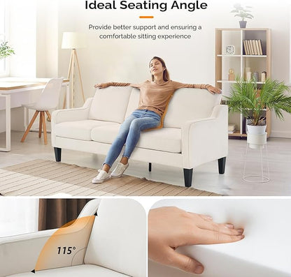VINGLI Small Couch Sofa 71" Comfy Couches for Living Room Beige 3 Seat Sofa Couch Mid Century Modern Sofa Furniture Couches with Scooped Arms for Small Spaces, Bedroom, Apartment, Studio