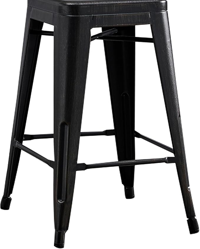 AC Pacific 24” Metal Backless Barstool Set of 2 – Country Rustic Style, Lightweight & Sturdy Build, Easy Assembly – Distressed Black Finish