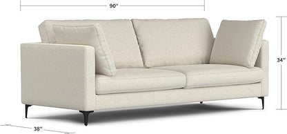 SIMPLIHOME Ava Sofa in 100% Recycled Polyester Tightly Woven Performance Fabric, Cream, 90-inches Wide, Handcrafted Mid-Century Modern Style Sofa for Living Room or Couch for Family Room