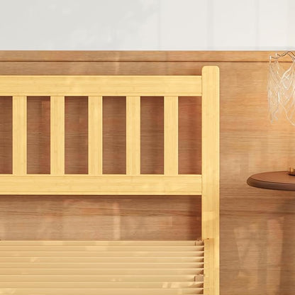 Askeld Wood Full Bed Frame with Headboard, 14 Inch High Solid Bamboo Platform Bed No Box Spring Needed, Mid-Century Heavy Duty Bedframe, Easy Assembly, Noise Free
