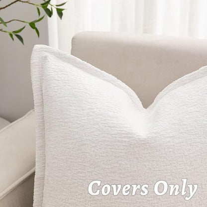 Cream White Decorative Throw Pillow Covers 18x18 Inch Set of 2 Cozy Soild Chenille Cushion Cases Soft Textured Square Couch Pillows Cover Boho Accent Farmhouse Pillowcases for Sofa Bed