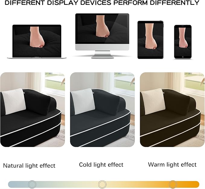 106" Cloud Sectional Sofa, Modern Boneless Couch for Living Room, Deep Seat Comfy Teddy Fabric L Shaped Sofa Chaise, No Assembly Required (Black, 106" L Shape with Right Facing Chaise)