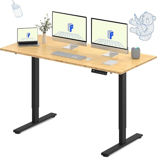 FLEXISPOT E3 Bamboo Dual Motor 72x30 Inch Electric Height Adjustable Standing Desk Whole-Piece Board Desk Sit Stand Up Desk (Black Frame + Bamboo Desktop)