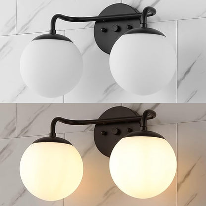 JONATHAN Y JYL3535B Louis Parisian Globe 15" 2-Light Metal/Frosted Glass Modern Contemporary LED Vanity Light Midcentury, Glam, Transitional, Office, Living Room, Dining Room, Bedroom, Black
