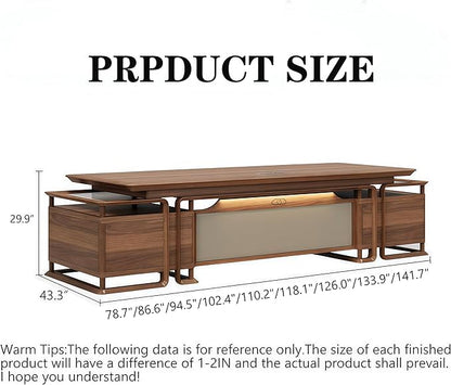 Executive Desk, 133.9 inch Executive Wood Desks L Shape Desk with Drawers with Drawers and Lockable Storage No Installation Required Without Display Racks and Bookshelves