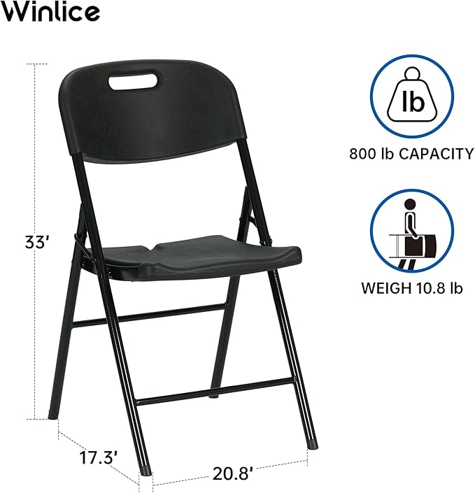 8 Pack Thicker 800 LBS Black Folding Chairs, Commercial Grade Folding Chair, Foldable Chairs for Events