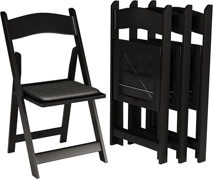 SIMPLEX 4 Black Resin Stackable Folding Chair - Comfortable Black Foldable Chair - Folding Chairs with Padded Seats - Indoor/Outdoor Folding Chairs for Events - Lightweight Foldable Chairs (4 Pack)