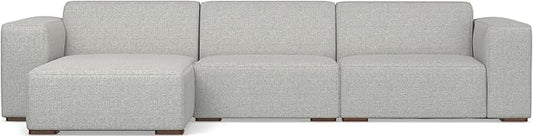 SIMPLIHOME Rex Left-Facing Modular Sectional Sofa in 100% Recycled Polyester Tightly Woven Performance Fabric, Pale Grey, 102-inches Wide, 4-Seater L-Shaped Couch with Left Chaise for Living Room