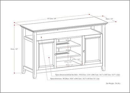SIMPLIHOME Amherst SOLID WOOD Universal TV Media Stand, 54 inch Wide, Transitional, Living Room Entertainment Center, Cabinet, Shelves, for Flat Screen TVs up to 60 inches, Distressed Grey