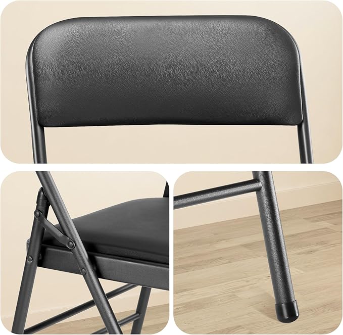 cyclone sound 2 Pack Folding Chairs with PU Padded Cushion and Back, Commercial Grade Metal Chairs with Comfortable PU Leather Cushion for Home and Office, for Indoor and Outdoor Events (2, Black-PU)