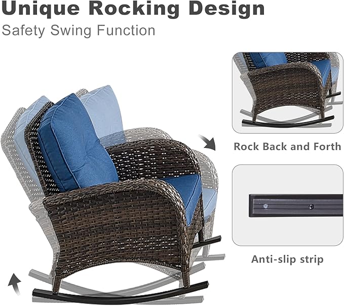 HUMMUH 7-Piece Outdoor Patio Furniture PE Wicker Patio Conversation Set,High Back Patio Couch with Ottomans Outdoor Rocking Chairs with Tables for Backyard,Porch,Deck