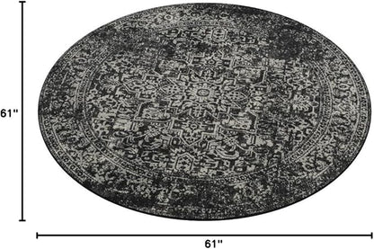 SAFAVIEH Evoke Collection Area Rug - 5'3" Round, Black & Grey, Distressed Design, Non-Shedding & Easy to Clean, Ideal for Living Room, Bedroom, Dining Space (EVK256R)
