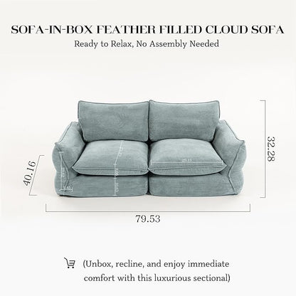 81'' Down Blend Loveseat, Deep Seat Cloud Sofa with Feather-Filled Cushions, Ultra Soft Sink-in Comfort Couch for Living Room, Modern Oversized Sofa – Sky Fog Blue