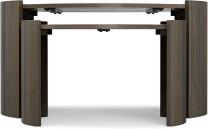 SIMPLIHOME Robin 2-Piece Nesting Coffee Table Set - 32 and 23 inch Wide Solid Mango Wood Round Living Room Tables in Ash Grey, Modern Space-Saving Center Table Set with Curved Legs, Assembled