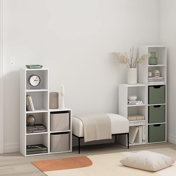 Furinno PASIR Book Shelf, 5-Tier Modern Bookshelf, Open Shelves Bookcase 9 x 12 x 52, for Living Room, Bedroom, Home Office, White