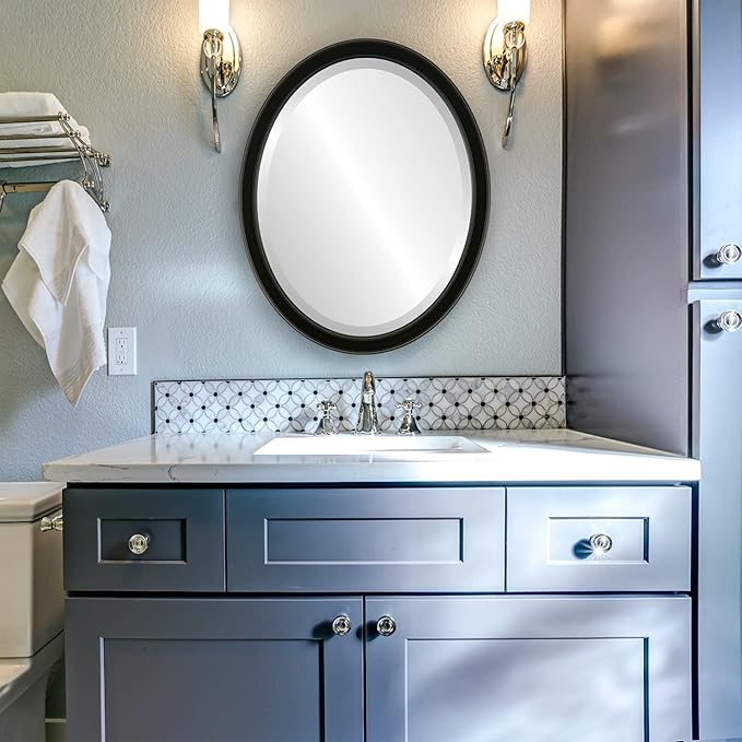 OVALCREST Oval Beveled Wall Mirror for Home Decor - Toronto Style - Matte Black - 22" x 18"