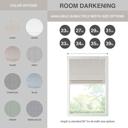 Madison Park Galen Cordless Roman Shade, 31"W x 64"H, Sheen Ivory – Room Darkening, Thermal Insulated, Energy Efficient Window Blind with Subtle Sheen Basketweave Fabric for Privacy