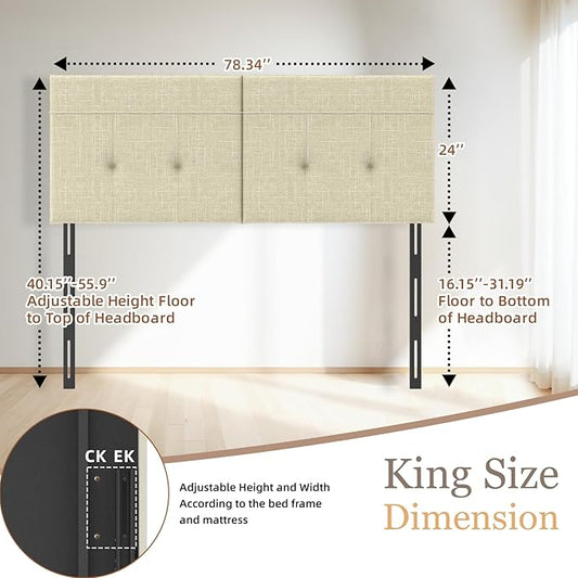 Upholstered King Size Headboard, Headboard King with Sturdy Metal Legs, Tufted Upholstery Design Bed Headboards with Adjustable Width & Height (Linen)