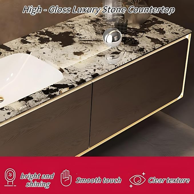 48IN Bathroom Vanity Set with a Single Sink - Embedded Sensor Light Strip & Large Capacity Floating Cabinet | Modern Bathroom Vanities with Defogging Mirror Surface & LED Lighting (Mirror Cabinet)