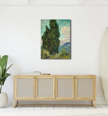 Wieco Art Cypresses by Van Gogh Large Classic Canvas Wall Art Prints Famous Oil Paintings Reproduction Green Tree Picture for Home Decorations Abstract Forest Landscape Artwork