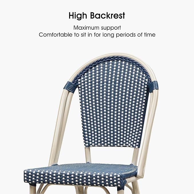 PURPLE LEAF French Counter Height Bar Stool Set of 2 25" White Print Finish Patio Bar Chairs with Back Rattan Bar Chairs French Bistro Set for Kitchen Outdoor Counter Stool Royal Blue