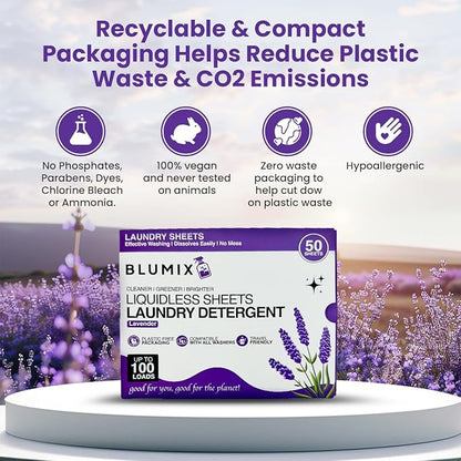 Laundry Detergent Sheets – 100 Loads | Lavender Scent | Eco-Friendly, Plastic-Free, Plant-Based Detergent for Sensitive Skin | Travel Friendly, Works in Cold Water & HE Machines