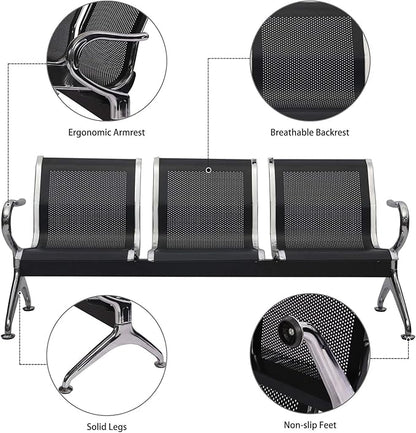 Kinsuite Waiting Room Chair - 3-Seat Airport Reception Lobby Office Bench, Black