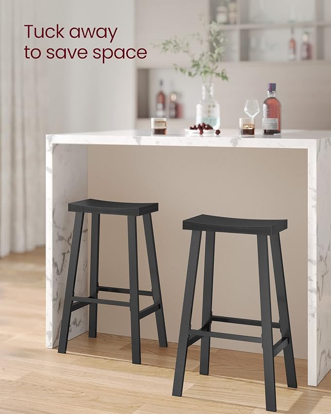 VASAGLE Bar Stools Set of 2, Counter Height Stools, Bar Chairs with Footrest, 29.1 Inches Tall Kitchen Breakfast Stools, Industrial, Living Room Party Room, Black ULBC094B56