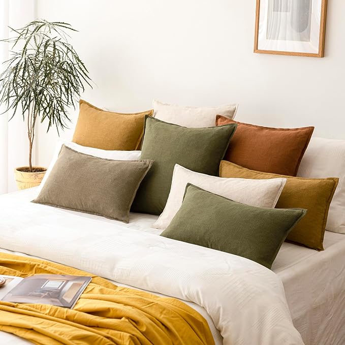 Foindtower Pack of 2, Decorative Linen Soild Throw Pillow Covers Soft Accent Cushion Case Boho Farmhouse Neutral Pillowcase for Chair Couch Sofa Bedroom Living Room Home Decor 24 x 24 Inch Cream White