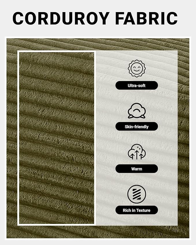 108 Inch Cloud Sectional Couch,Modern Modular Sectional Sofa with Deep Seat,Corduroy Boneless Couches with L-Shape Chaise for Living Room,No Assembly Required (Green, Left Facing Chaise)