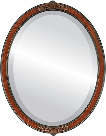 OVALCREST Oval Beveled Wall Mirror for Home Decor - Athena Style - Vintage Walnut - 26" x 22" Outside Dimensions