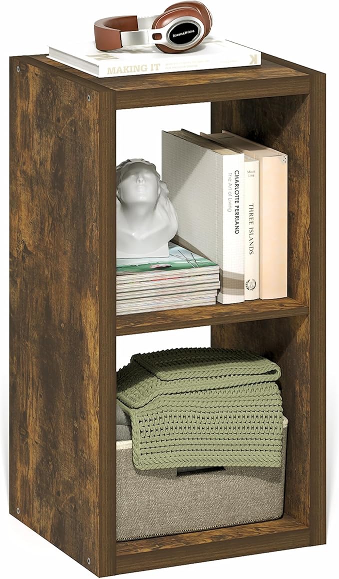 Furinno Cubicle Book Shelf, 2-Cube Thick Frame Bookshelf, Horizontally & Vertically Reversible Bookcase with Open Back, 14.6 x 15.9 x 30, for Living Room, Bedroom, Home Office, Amber Pine