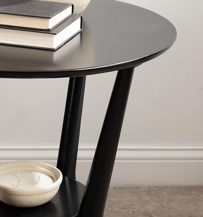 Kate and Laurel Nylah Round Wooden Side Table; 24 x 24 x 24; Black; Modern Tiered Circle Living Room Table with Solid Wood Construction for Use as Bedroom Nightstand