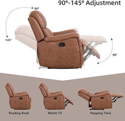 Leather Recliner Chair, Manual Recliner Chair for Adults with Overstuffed Arms and Back, Single Sofa Recliner with Cup Holders for Living Room (1, Brown)