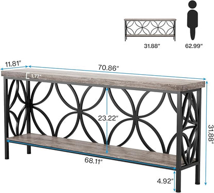 Tribesigns 70.9-Inch Narrow Sofa Table, Industrial Long Sofa Table Behind Couch, Entry Console Table with Storage for Entryway, Living Room, Foyer, Unique Design, Vintage Grey
