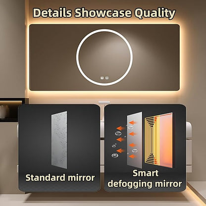 44IN Bathroom Vanity with Sink - Bathroom Cabinet Set has 2 Drawers & Overflow Hole Wall Mounted | LED Practical Defogging Mirror, Open Compartments, Seamless Rock Slab Basin (Coffee)