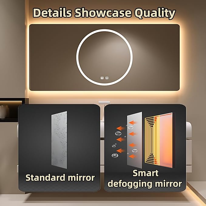 52IN Bathroom Vanity with Sink - Bathroom Cabinet Set has 2 Drawers & Overflow Hole Wall Mounted | LED Practical Defogging Mirror, Open Compartments, Seamless Rock Slab Basin (Coffee)
